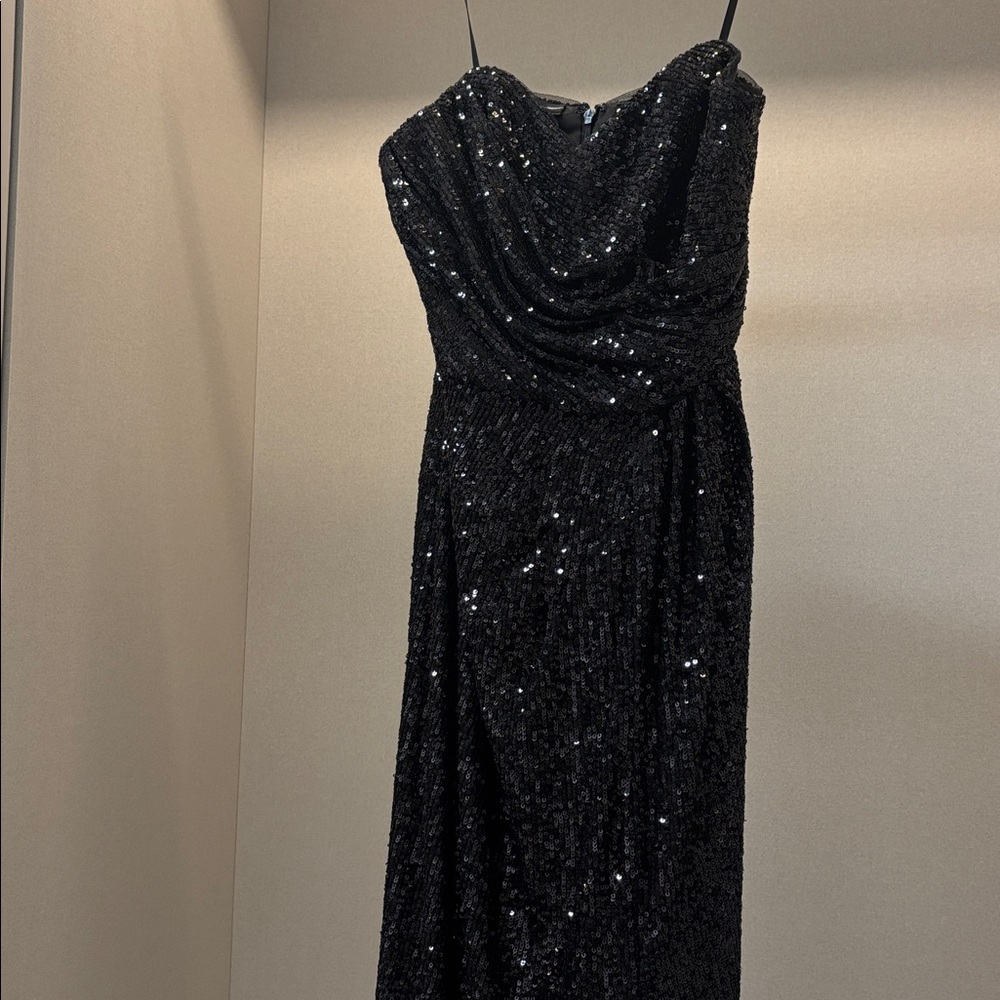 Aidan Mattox Black Sequin Strapless Dress